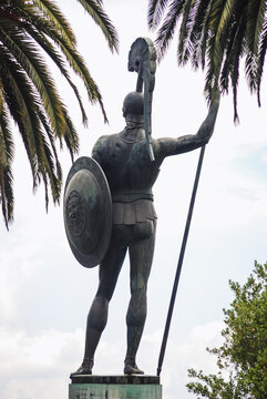 Corfu Island, Greece - June 6, 2008: Achilles statue in gardens of Achilleion, palace of Elisabeth of Austria - Sisi on Corfu Island