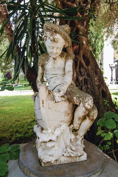 Corfu Island, Greece - June 6, 2008: Sculpture in garden of Achilleion palace built for Elisabeth of Austria - Sisi, Corfu Island