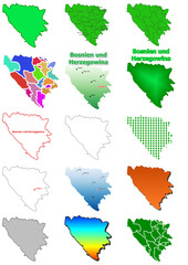 Karten von Bosnien und Herzegowina ClipArt Farbe und schwarz-weiß Karte 
