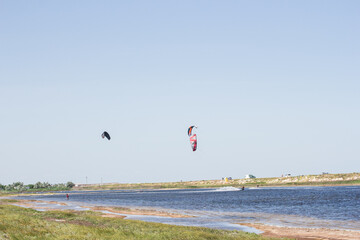 Sportsman riding a kiteboard