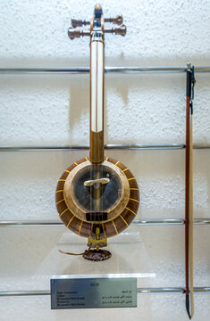 Isfahan, Iran - October 20, 2016: Traditional Iranian bowed string instrument called Kamancheh in The Isfahan Museum of Music