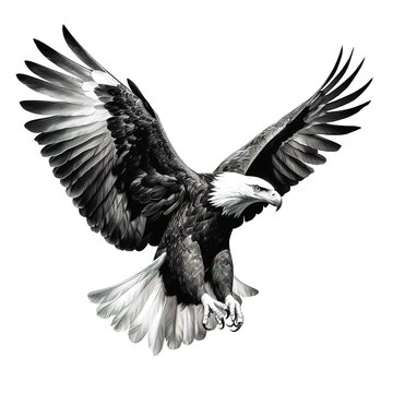 Beautiful Black and White Eagle Isolated on White Background