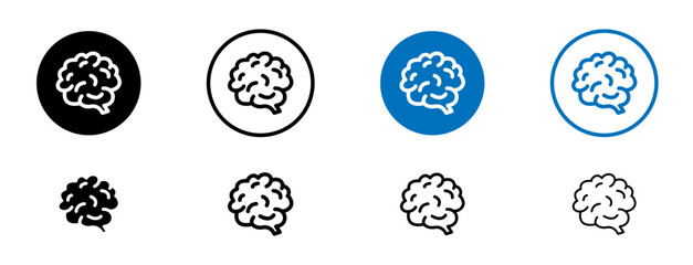 Human brain line icon set. Mind memory sign. Mental psychology symbol in black and blue color. - obrazy, fototapety, plakaty