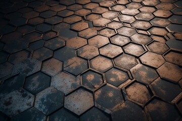 Hexagonal grunge metal pattern background. Generative AI