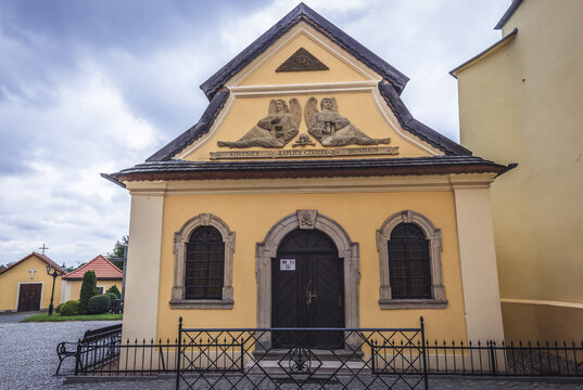 Kudowa-Zdroj, Poland - September 21, 2017: Exterior of Skull Chapel next to Church of St Bartholomew in Czermna district of Kudowa-Zdroj