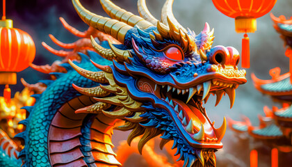 Fototapeta premium Beautiful fantasy dragon. Year of the Dragon according to the eastern horoscope