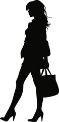 Woman with shopping bag silhouette. Vector illustration. AI generated illustration. - obrazy, fototapety, plakaty