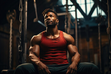 Fototapeta na wymiar Fitness Journey: Strong African American Man Working Out