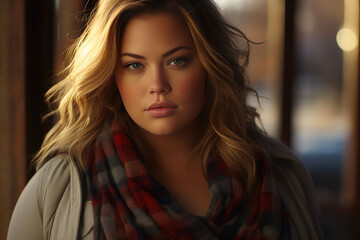 Fototapeta premium Winter Chic: Plus Size Fashion with Fall Tones