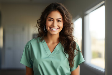 Waist-Up Portrait of a Grinning Healthcare Heroine