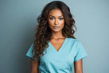 Obraz premium Confident African-American Nurse in Blue Attire