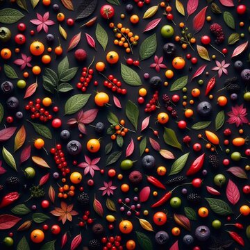 Mix of many berries. Pattern. AI generated illustration