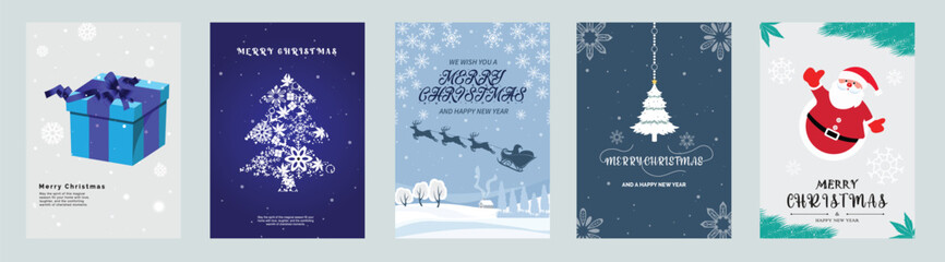 Naklejka na ściany i meble Merry Christmas and New Year 2024 brochure covers set - Xmas minimal banner design - Vector illustration - Poster or greeting card - Flyer Desigm