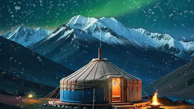 yurt at night