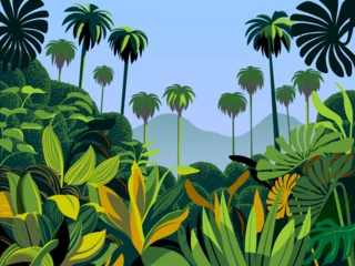 Fototapeten Tropical rainforest landscape. Handmade drawing vector illustration. © alaver