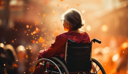 Granny in wheelchair - obrazy, fototapety, plakaty