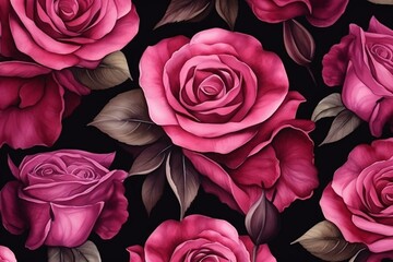 Watercolor illustrations of roses. Seamless pattern. Generative AI