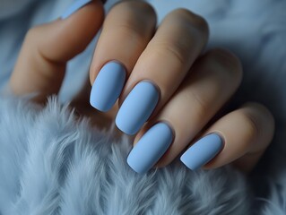 Cornflower blue with a matte finish manicure, simple and elegant
