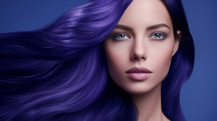 Ultra-Trendy Hairstyle, Beautiful Woman with Luxurious Ultramarine Blue Hair with a Hint of Purple, Salon Styling
