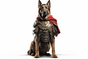 Fototapeta premium Armoured dog close-up portrait on a white background. 