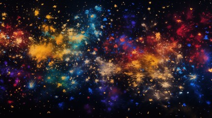 Fototapeta na wymiar abstract digital artwork simulates a cosmic celebration with fireworks exploding in a galaxy of colors, dynamic and joyous scene, a festive light show