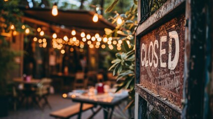 Sign with the text ClOSED at the restaurant.