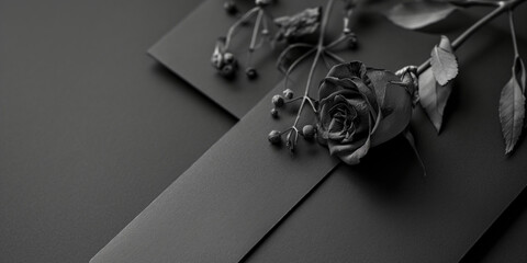 Rosen in schwarz für Trauerkarten als Druckvorlage im Querfornat für Banner, ai generativ - obrazy, fototapety, plakaty