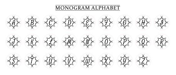 Monogram Alphabet and Floral Motifs, Monogram Letters with Line Floral Arrangements - obrazy, fototapety, plakaty
