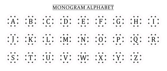 Fototapeta na wymiar Monogram Alphabet and Floral Motifs, Monogram Letters with Line Floral Arrangements