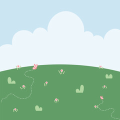 Cute kawaii cartoon landscape background for social media, banner and poster