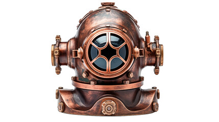 Fototapeta premium Old copper diving helmet isolated on white or transparent background