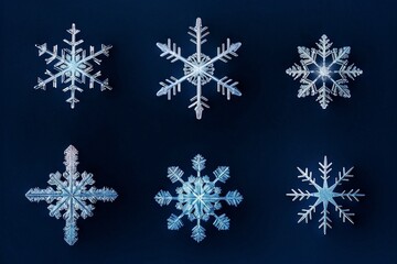 Snowflakes set. Snowflakes on blue background. Christmas and New Year concept.