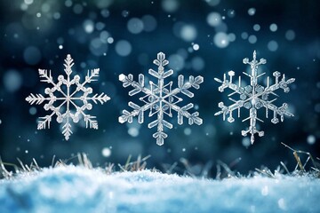 Snowflakes on snow background. Christmas and New Year concept.