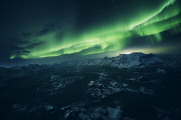 Aerial shot of the Northern Lights in Iceland - Travel to otherworldly landscapes, views from above