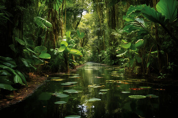 Fototapeta na wymiar The Amazon Rainforest, Brazil, lush greenery - Travel to forests, mysterious biodiversity