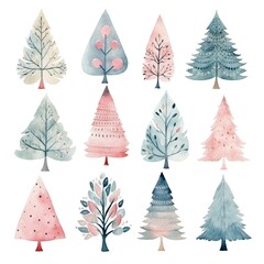 Obraz premium Set of watercolor Christmas trees