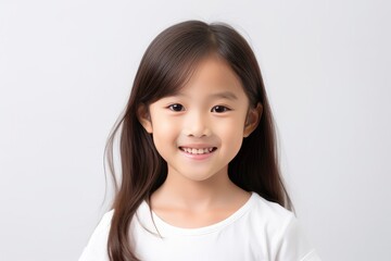 Asian smiling little girl portrait isolated on white Background