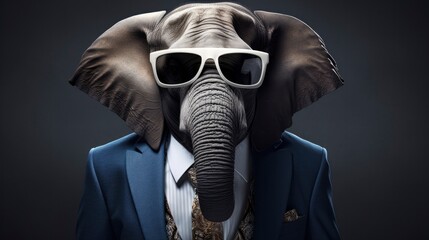 Fototapeta na wymiar Elephant is wearing a suit and sunglasses