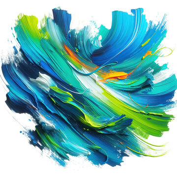 Blue green color paint stroke on a white background , Generative AI	
