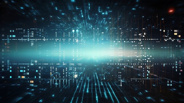 Abstract binary background. Futuristic art piece with data dots and binary codes. Hologram