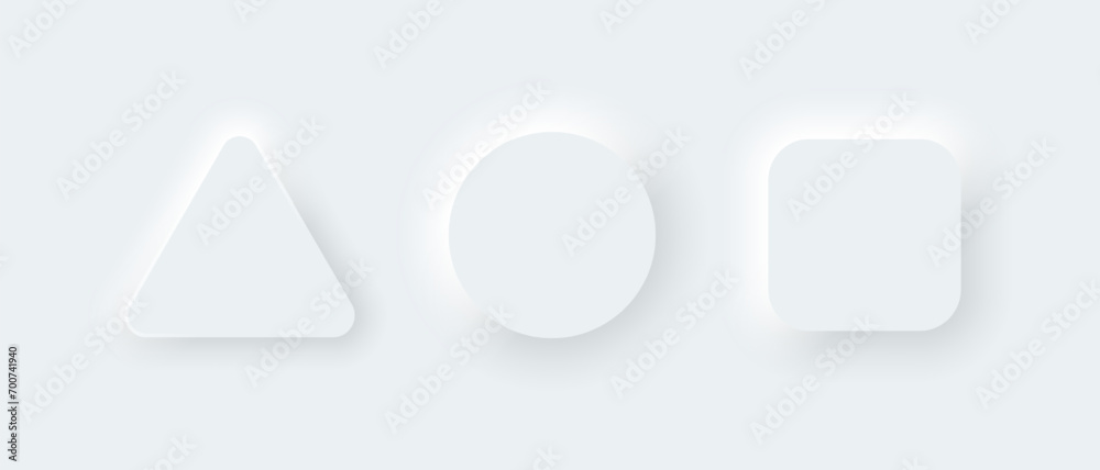 Poster set of neon shapes on isolated background. figure kurg, triangle and square. neomorphism style. vect