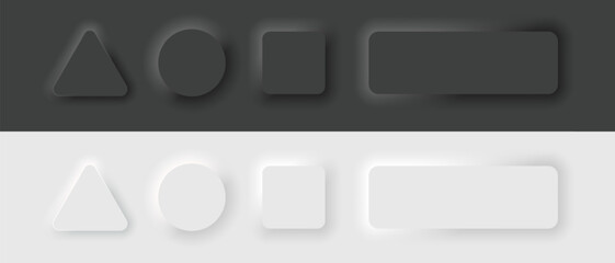 A set of neon shapes on an isolated background in dark and light colors. Figure kurg, triangle and square. Neomorphism style. Vector EPS 10