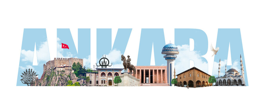 Ankara kolaj &ccedil;alışması, tarihi mimariler ve gezilecek mekanlar. Translation: Ankara collage work, historical architectures and places to visit.