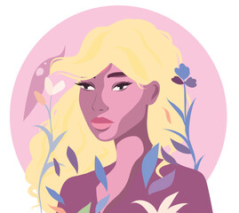 Beautiful vector girl avatar nature spring for social media.