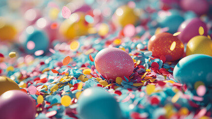 Fototapeta na wymiar beautiful easter eggs with confetti
