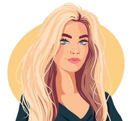 Very beautiful vector avatar for sow networks portrait of a light blonde girl with a beautiful hairstyle