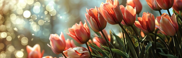 a bunch of tulips are placed in an arrangement - obrazy, fototapety, plakaty