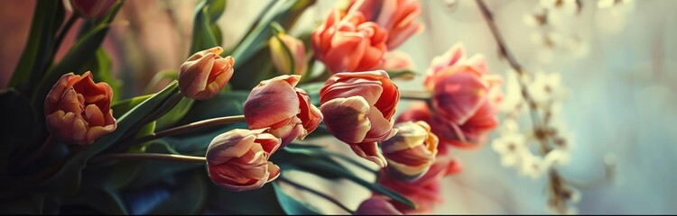 a bunch of tulips are placed in an arrangement