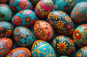 Fototapeta na wymiar a group of easter eggs with colorful designs on them