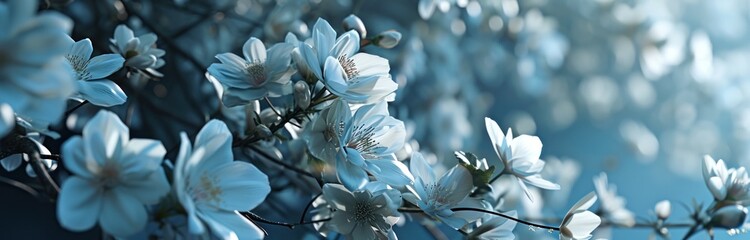 Obraz premium a background of white flowers on a blue background